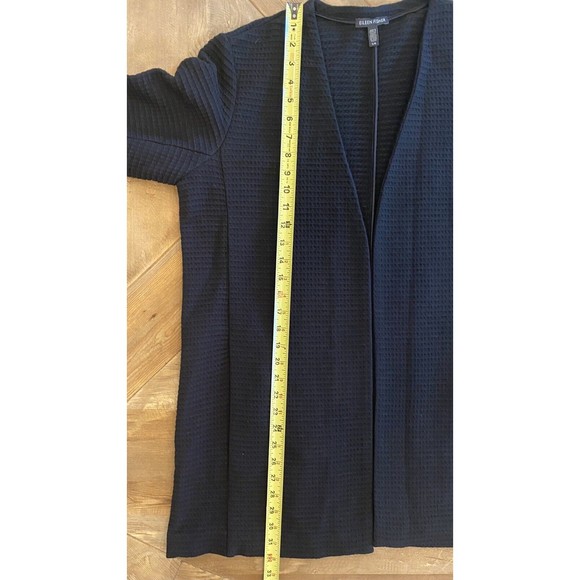 Eileen Fisher Classic Black Geometric Stretch Textured Open Front Jacket Large - Picture 8 of 9